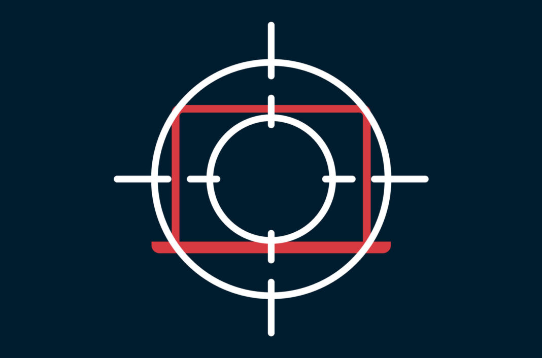 Laptop with crosshairs.