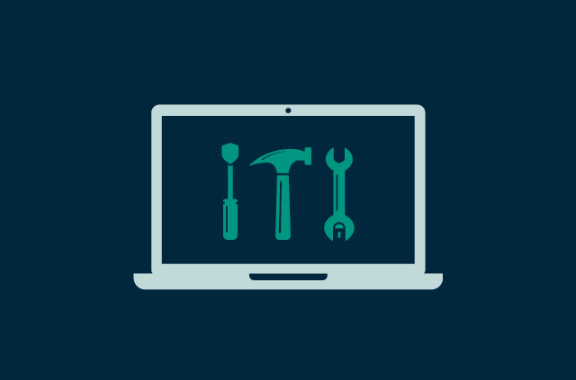 A laptop with a set of tools on the screen.
