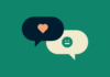 Speech bubbles with a heart and a neutral expression.