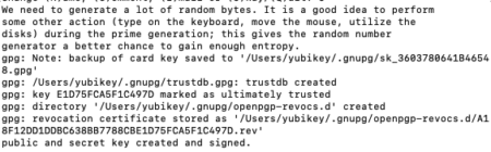 Message after passphrase creation.
