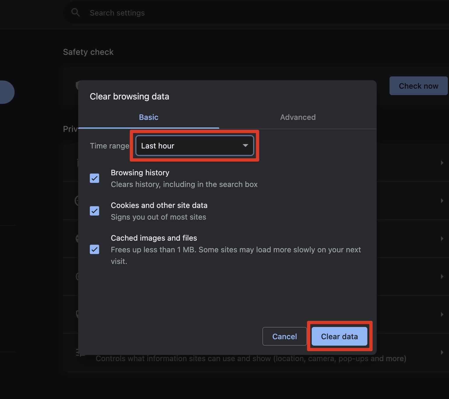 Screenshot: Cache und Cookies in Chrome löschen, um günstige Flüge zu finden