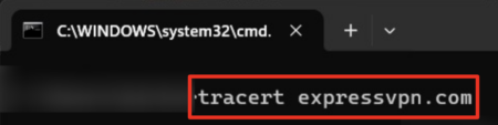 The tracert command running in Windows Command Center